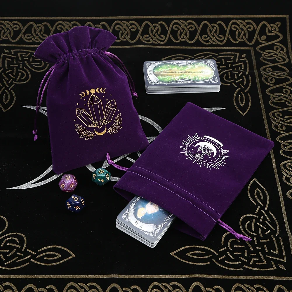 1 szt. Aksamitny księżyc słońce Tarot torba do przechowywania karty do gry planszowej haft pakiet ze sznurkiem czary dostaw dla ołtarza pudełko na karty Tarota — zdjęcie 2