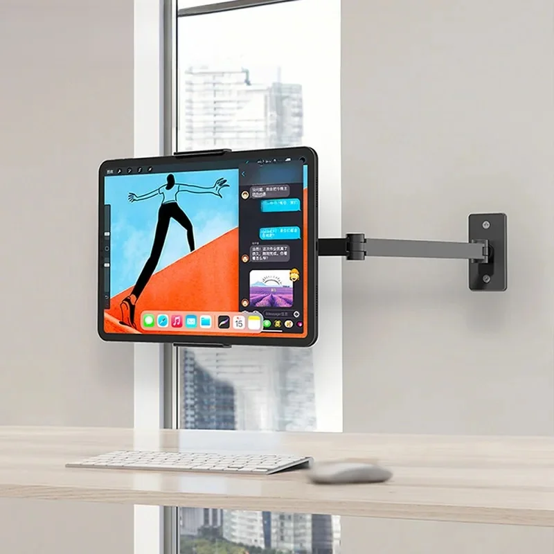 Długoramienny uchwyt ścienny na tablet z regulacją kąta, trójosiowy, aluminiowy uchwyt ścienny na telefon do iPhone'a i iPada 12.9 — zdjęcie produktu 7