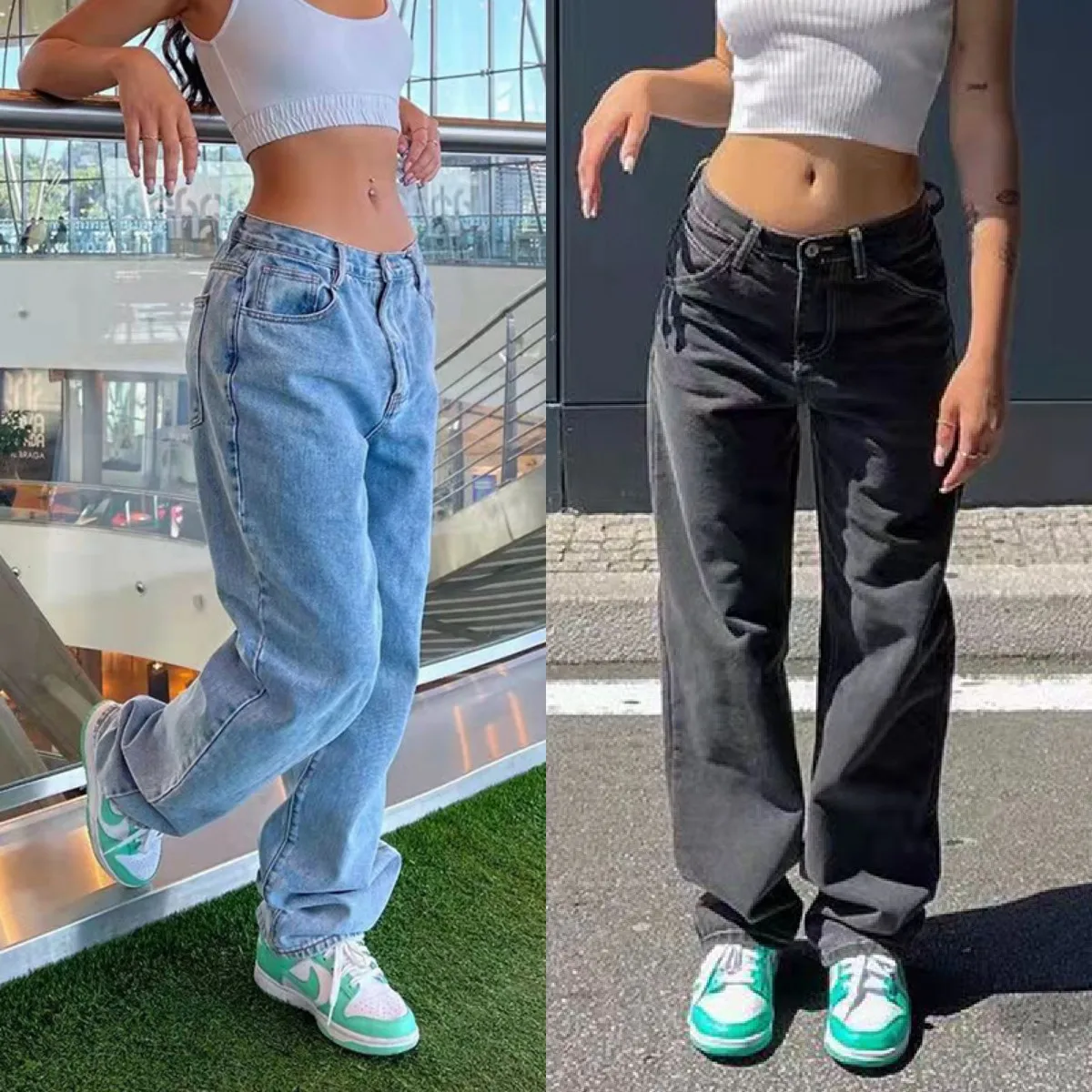 

Fall/Winter 2022 New Y2K Style Black and Blue Baggy Jeans For Women Fashion Denim Wide Leg Pants Casual Female Clothing XS-XL