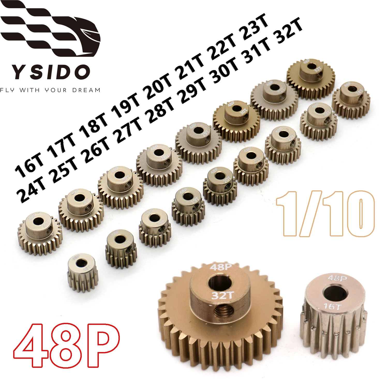 เฟืองมอเตอร์โลหะอะลูมิเนียม 48P 16T 17T 18T 19T 20T 21T 22T 23T 24T 25T 26T 27T 28T 29T 30T 31T 32T สำหรับรถดริฟท์ RC ขนาด 1/10