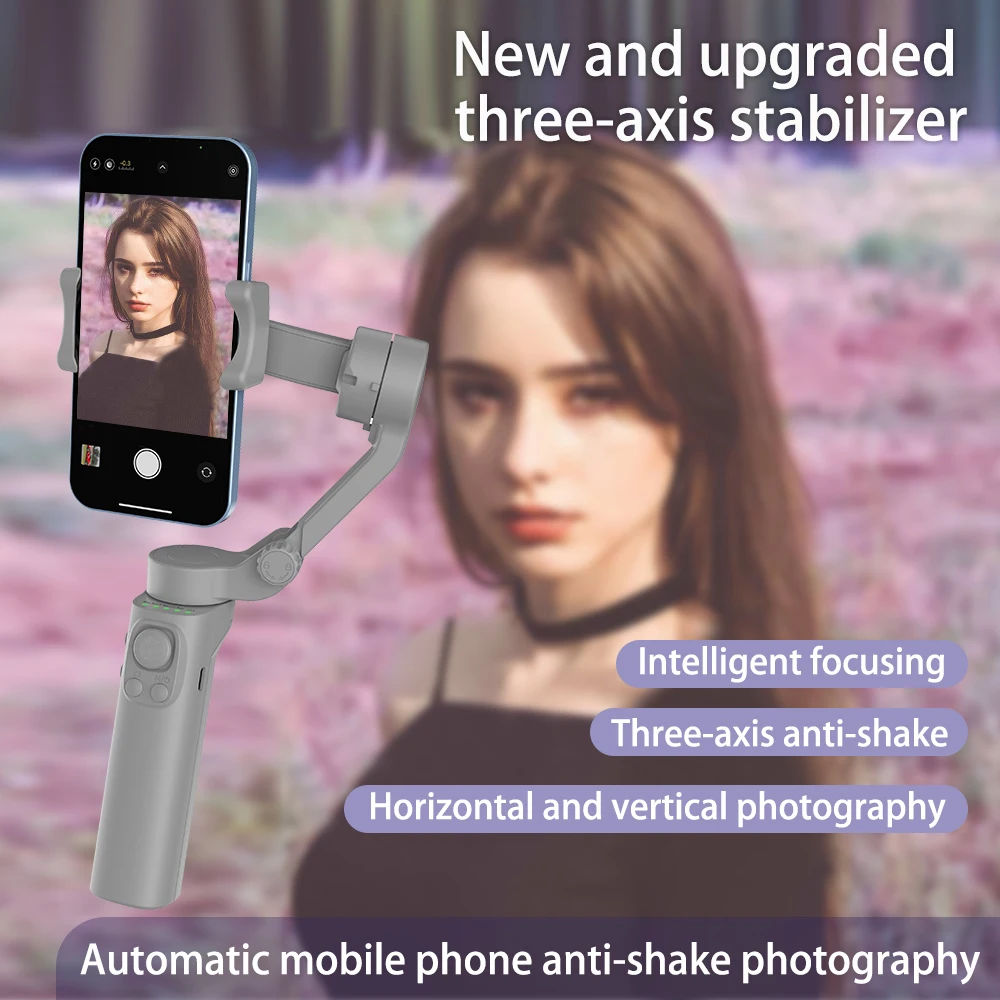 Foldable Wireless 3-Axis Smartphone Stabilizer, Face/Object Tracking, Rechargeable Battery, USB Charging, for Live Streaming etc