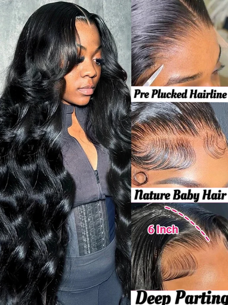 13x6 Body Wave Lace Frontal Human Hair Wigs HD Transparent 30 40 Inch Wig Remy Human Hair Wigs 250 Density