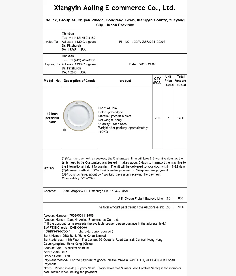 200 plates, shipped via the US Express Shipping Service