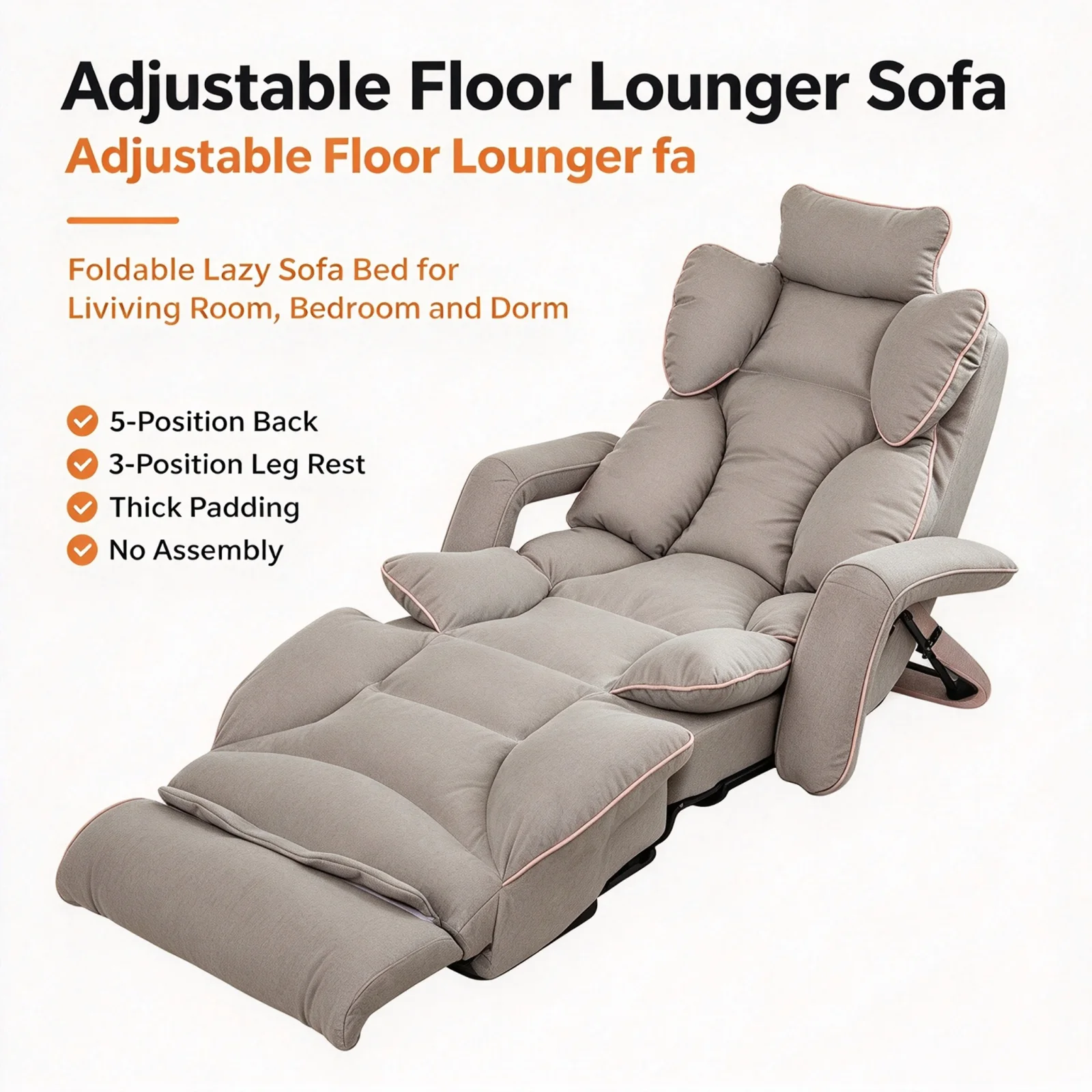 Foldable Padded Floor Chair Adjustable Multi Position Recliner Lazy Sofa for Adults Teens Living Room Bedroom Gaming