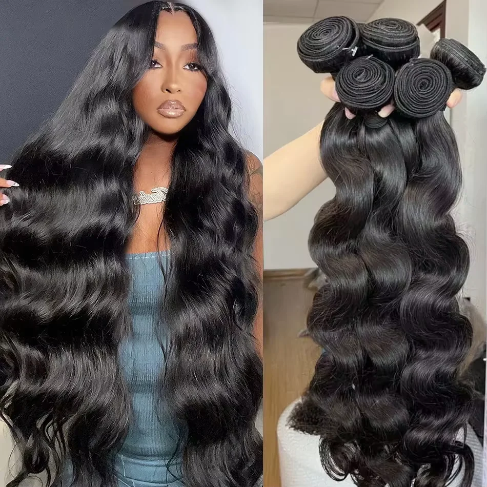 30 36 Inch Body Wave Bundles 100% Human Hair Bundles Raw Hair Extensions Brazilian Remy Natural Water Wave 1 3 4 Bundle Deals