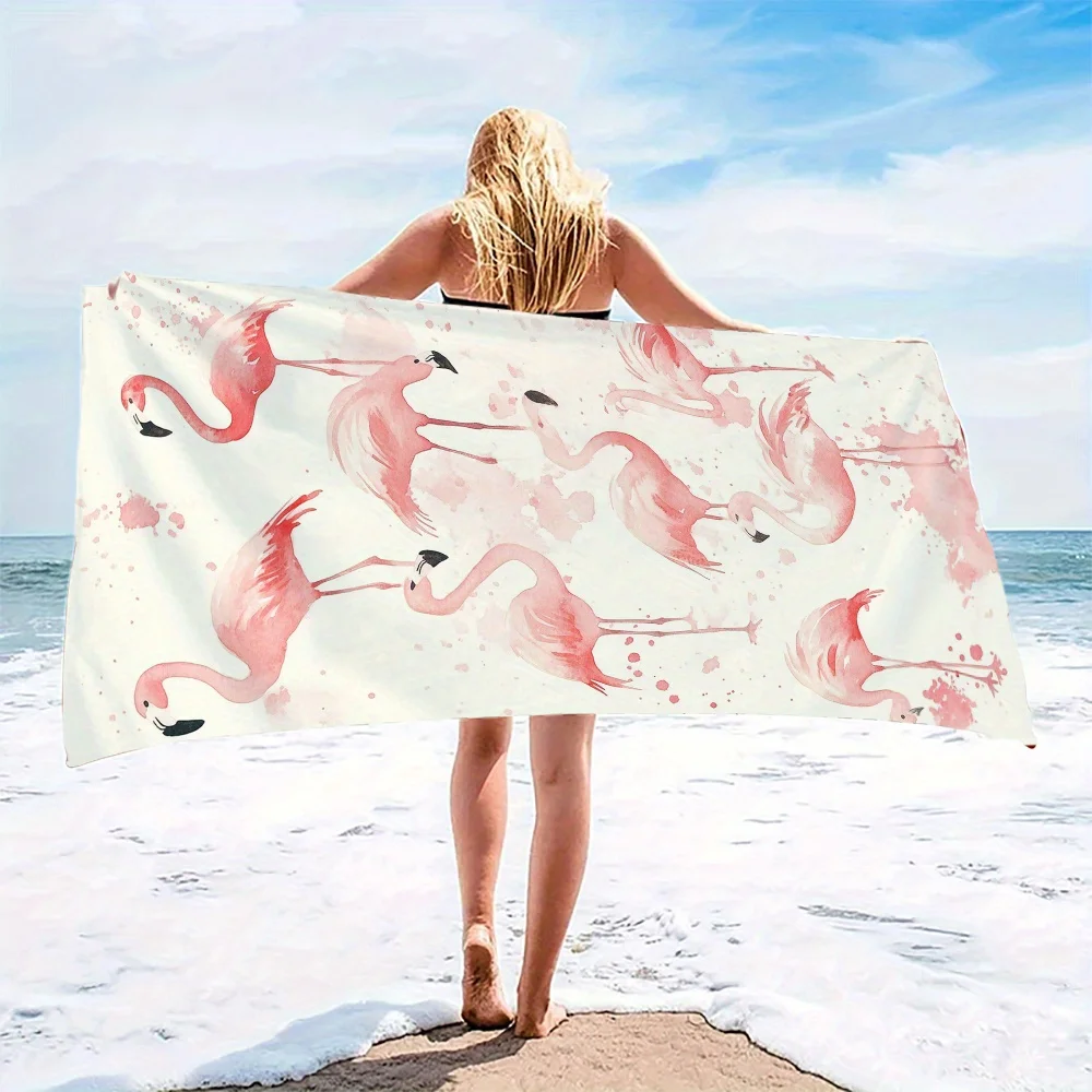 

1pc Pink Flamingo Print Beach Towel Super Tropical Floral Design for Pool Travel Swimming Bath and Shower Great forTeensandGirls