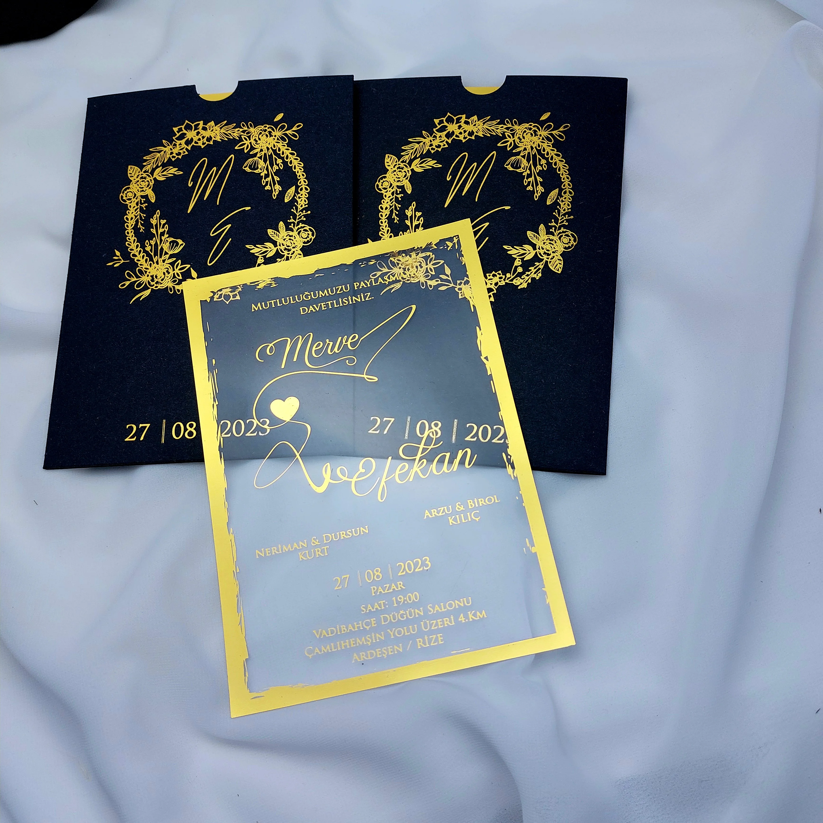 Wedding Invitation with BLUE Envelope and Gold Foil, Engagement Invitation, Sweet Sixteen Invitation, Quinceañera Invitation