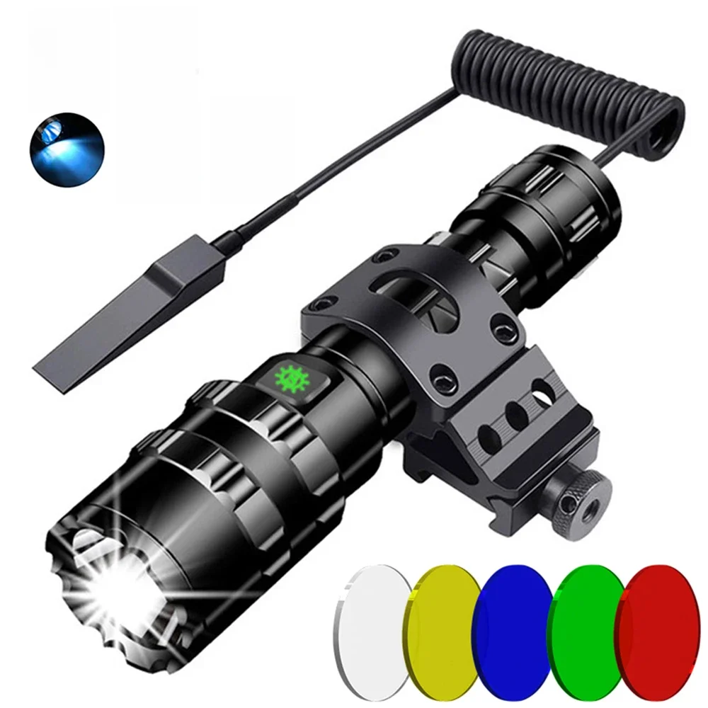 Taktyczna latarka myśliwska LED L2 18650 Aluminiowe wodoodporne oświetlenie zewnętrzne z mocowaniem na broń + przełącznikiem USB z możliwością ładowania — 2