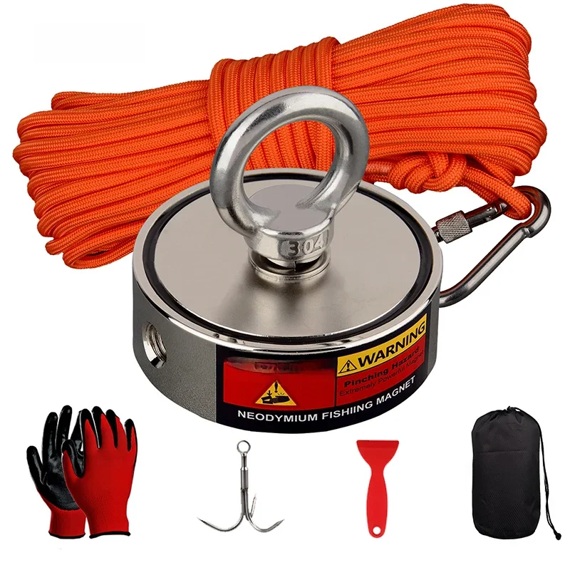 500Kg Sterke Neodymium Ronde Magneet Set Met 20M Touw Klauw 250Kg * 2 Outdoor Vissen Doulbe Zijdig gecombineerd Metaal Detecteren - afbeelding 2