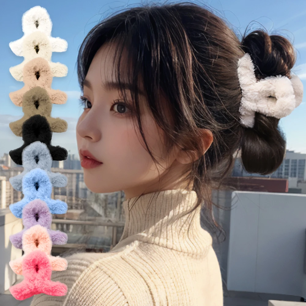 [1 + 1] Mini mink PomPom Clip winter hairpin Half-up Hairpin Women female Updo hairpin ponytail