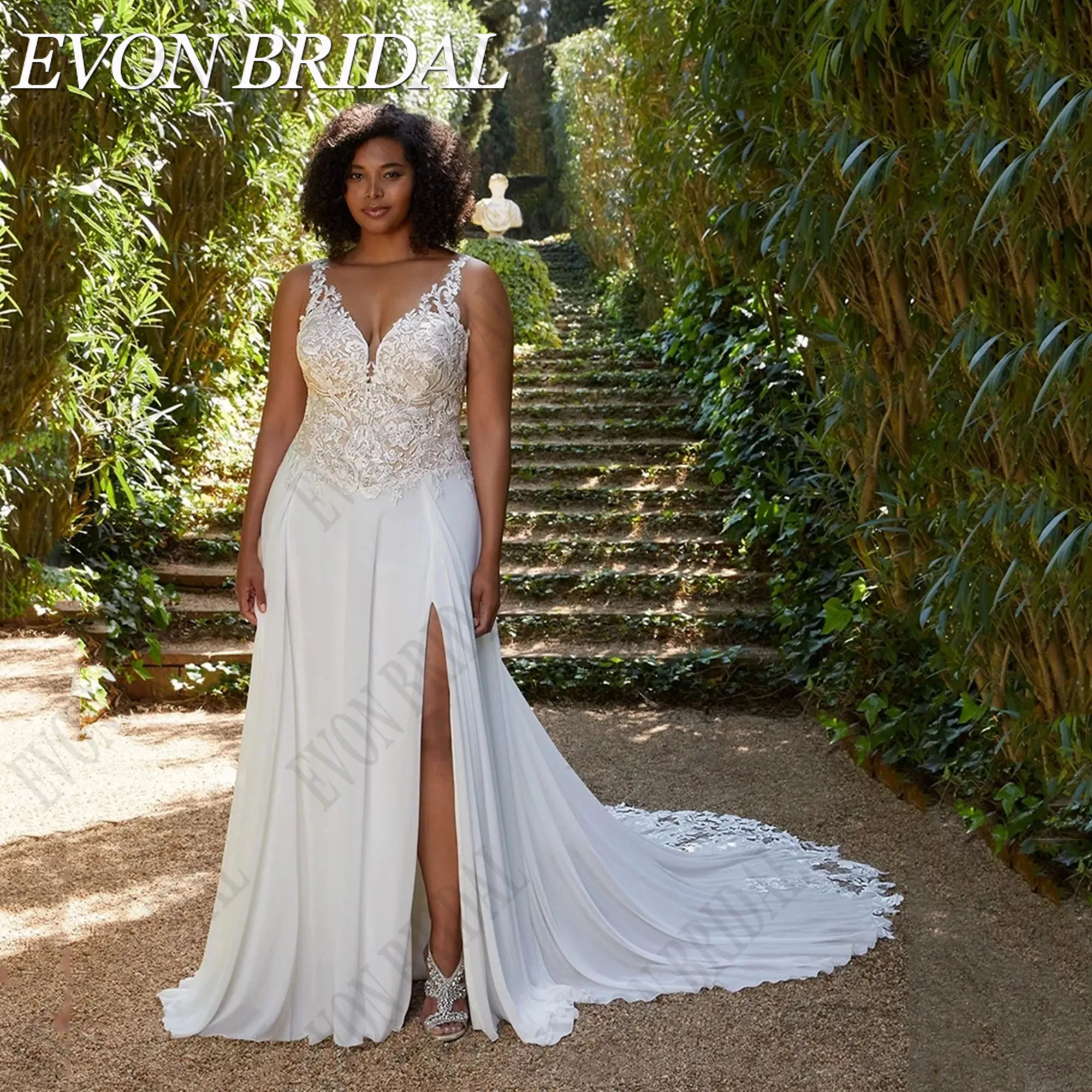 

EVON BRIDAL Oversize Wedding Dress For Woman Side Split A-Line 2025 Classic Robe De Mariée Customized Woman Bride Gown Custom