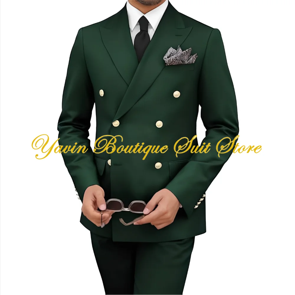 

2 Pcs Set Suit Pants Double Breasted Jacket Custom Made Fashion Men's Casual Boutique Business Groom Wedding Blazers Coat