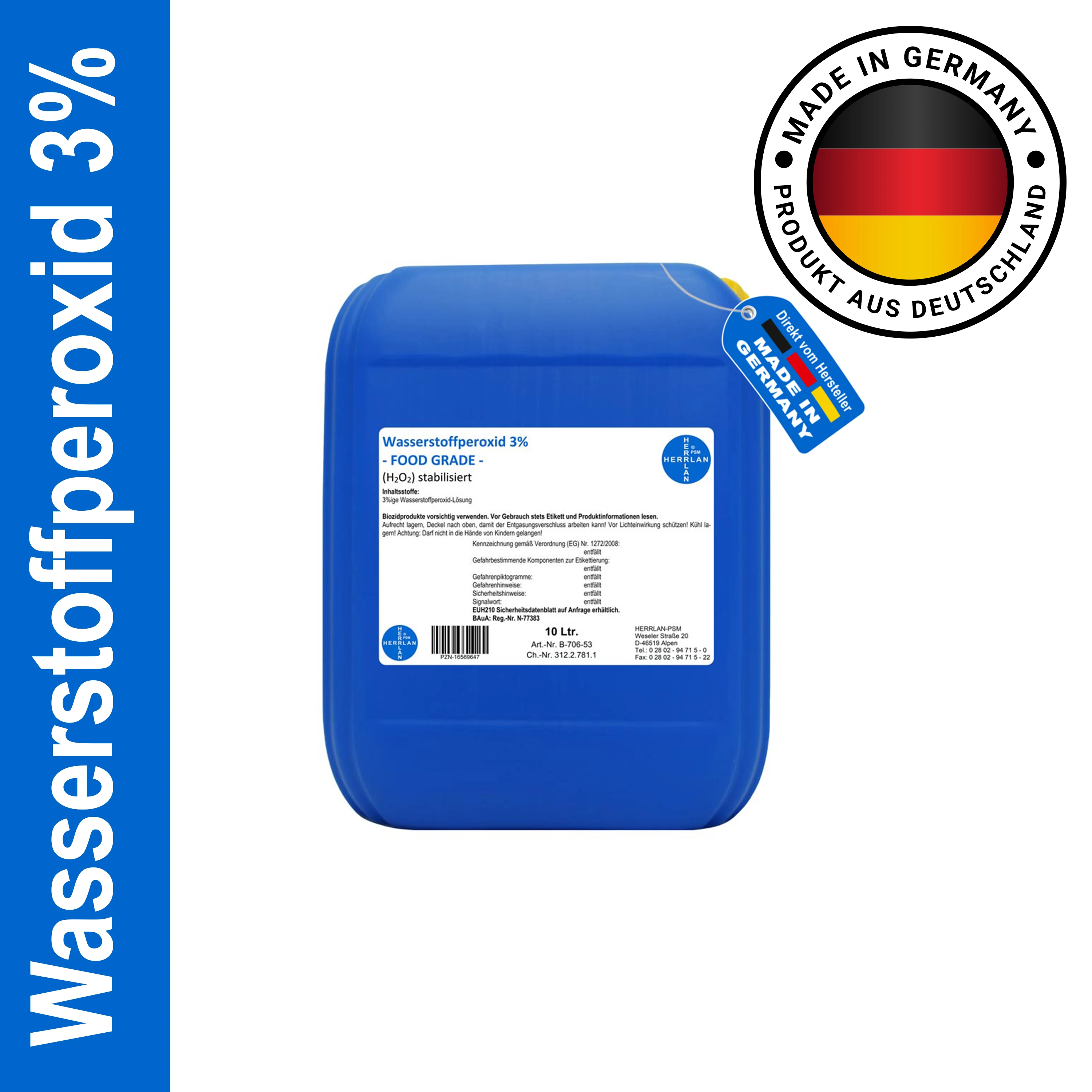 Waterstofperoxide 3% VOEDSELGRAAD I 1 liter tot 10 liter I MHD 12 maanden I gestabiliseerd I Herrlan I Made in Germany
