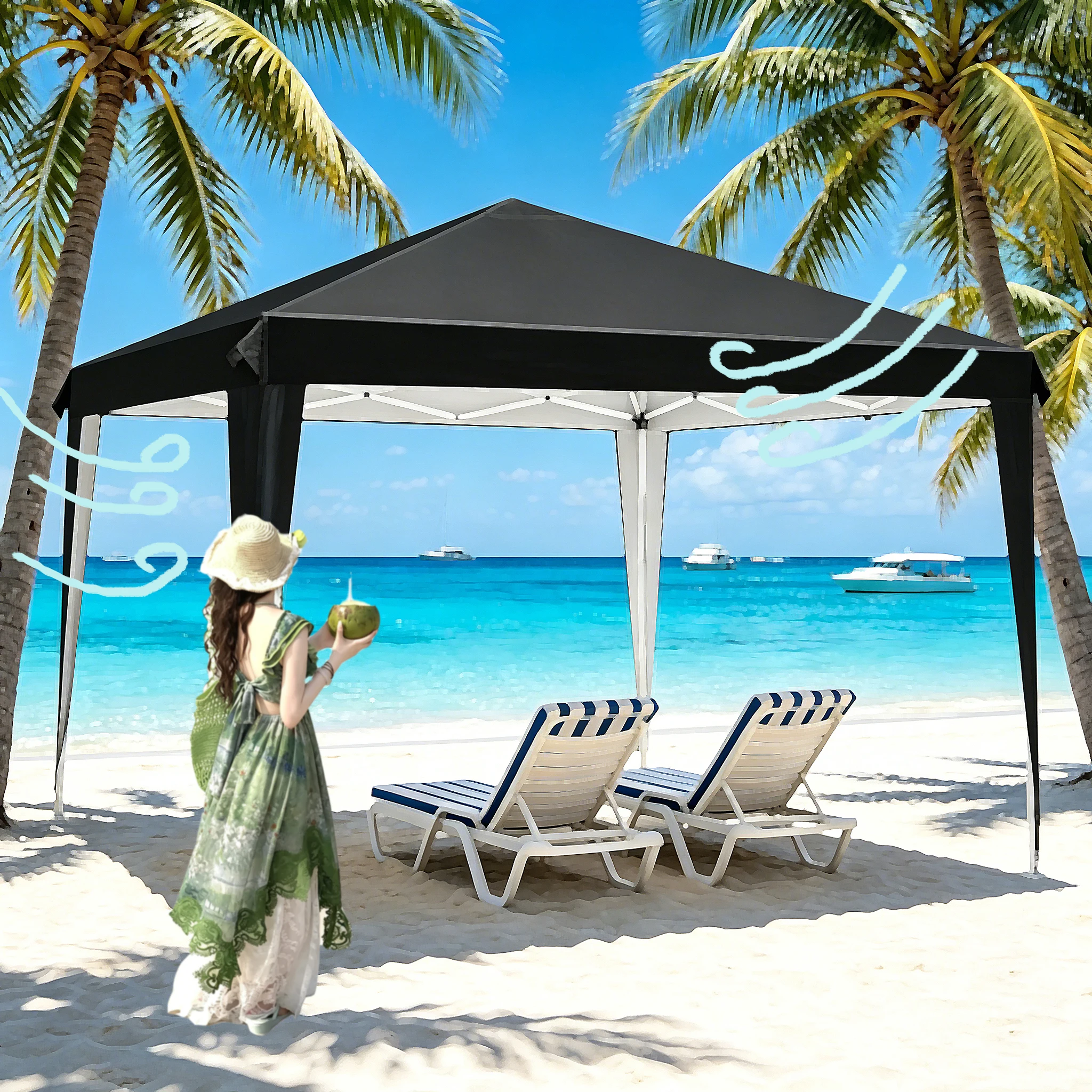 3x3m Pop-Up Pavillon mit 420D wasserdichtem UV-Schutz, Partyzelt für draußen mit Windseilen und Erdspießen für Garten, Strand und Markt