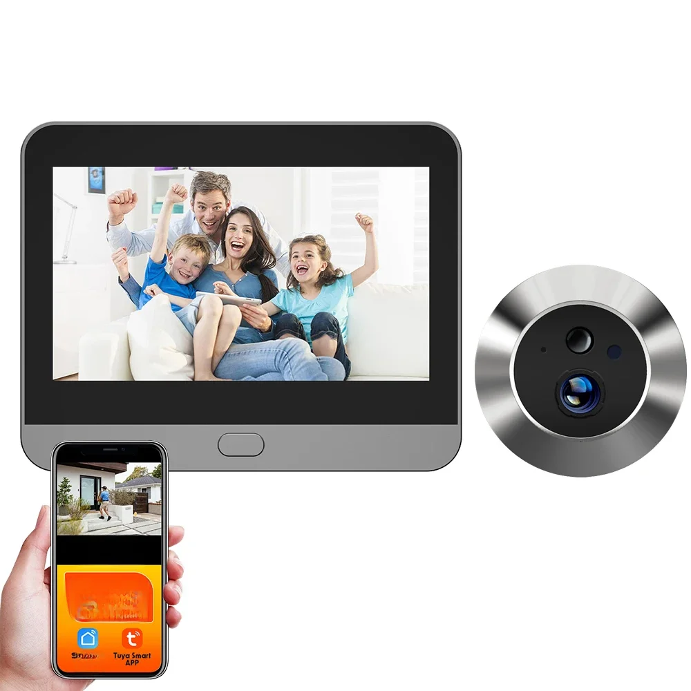 Tuya Smart 3MP 140 ° grand Angle de vue Mini judas numérique visionneuse WiFi IR PIR détection sonnette caméra de porte Alexa Google