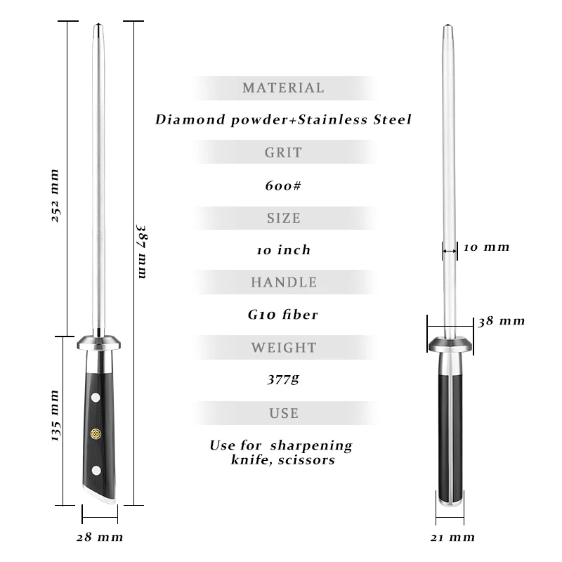 Imagem -03 - Ferramenta de Cozinha Profissional de pó de Diamante Afiação Rod Afiador de Tesoura de Faca Sharp Mosaic Rivet Handle 600 Grit 10 G10