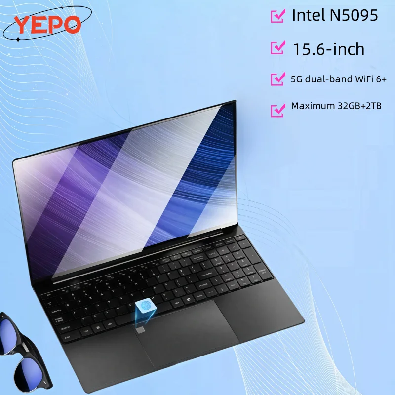 YEPO 15.6 "ordinateur portable Ultra mince 16GB RAM 2 to SSD Intel N5095 ordinateur portable Gamer 1920*1080 affichage bureau étude ordinateur PC Windows 11