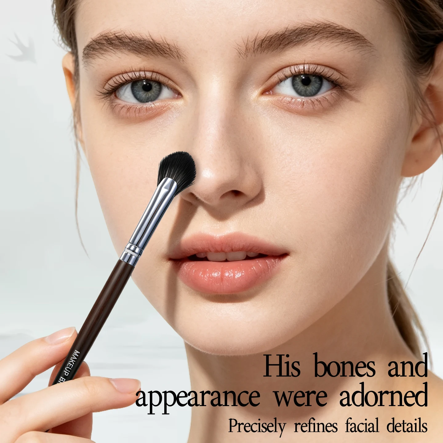 GECOMO Small Fan Highlighter Brush Precision Makeup Brush Soft Dense Bristles Nose Tip Cheekbone Eye Corner Powder Blending Tool
