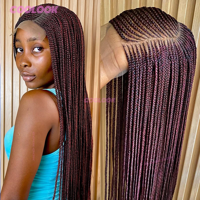 36 "الجانب جزء شعر مستعار مضفر بيروكات صناعية للنساء كورنو الضفائر الباروكات كامل الدنتلة شعر مستعار جديلة الشعر الأفريقي شعر مستعار مضفر