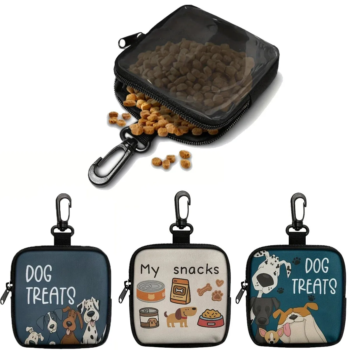 Portable Pet Snack Bag Polyester Dog Cat Treat Pouch with Zipper Closure for Outdoors Activities Training Walking Food Container