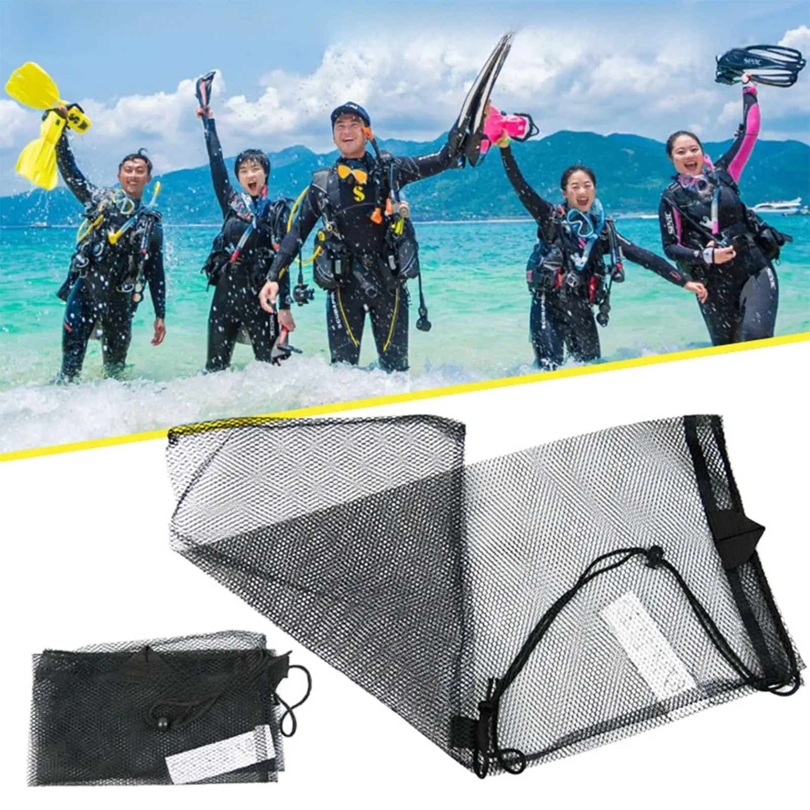 Cordon de plongée sous-marine Sac en maille de rangement pour plongée en apnée, sac en maille de plongée Durable à séchage rapide pour équipement de sport, salle de sport, plage