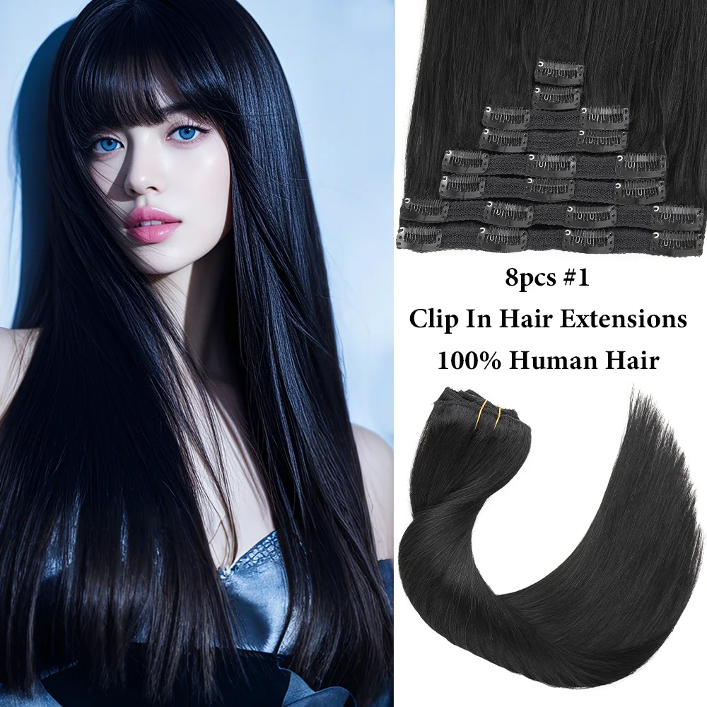 120G 8Pcs/Sets Clip In Hair Extensions Human Hair 14 to 22 Inch Brazilian Remy Straight Clip Ins Human Hair Extensions For Women