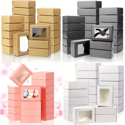 20/30/50Pcs Kraft Paper Candy Box Transparent PVC Window Soap Case Wedding Christmas Baby Shower Chocolate Gift Packaging Boxes