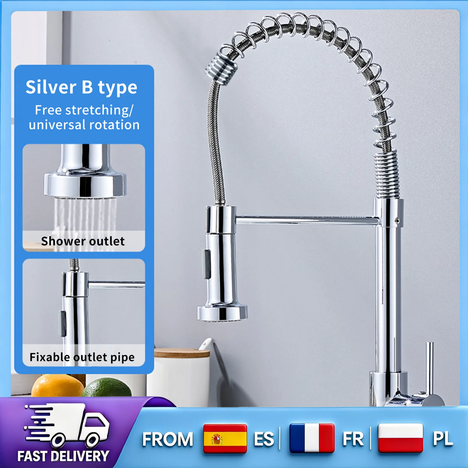 Robinet de cuisine multifonctionnel à bec pivotant, construction en laiton massif, fonctionnement fluide, mitigeur eau chaude et froide avec valve en céramique pour le lavage quotidien à la maison