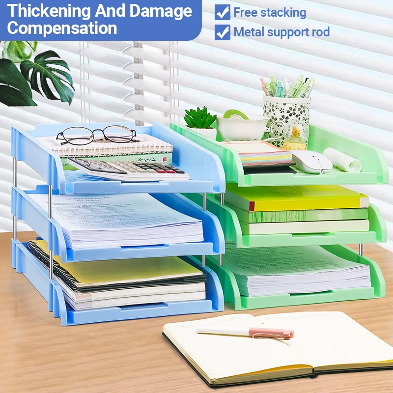HUAJIE Morandi اللون متعدد الطبقات منظم ملفات سطح المكتب رف صينية تخزين مجوفة مقاومة للرطوبة حامل مستندات مكتبي متين