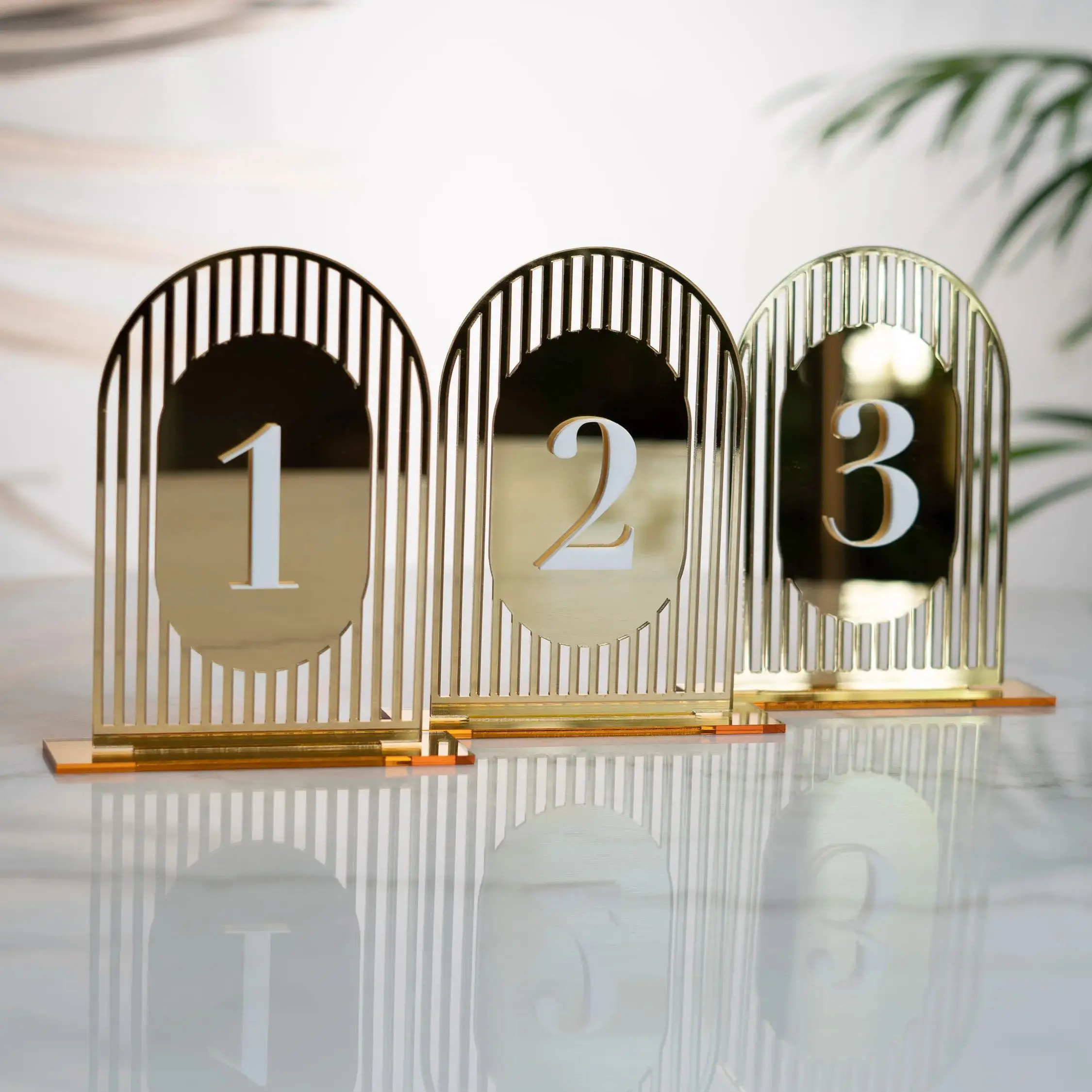 Silver Wedding Arch Table Numbers Wedding Modern Party Event Decor Acrylic Table Numbers 3D Gold Mirror Table Signs