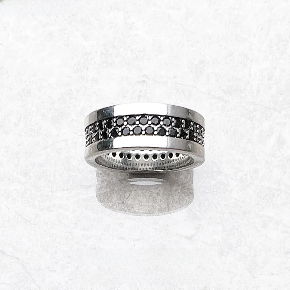Klasyczny czarny pierścionek z cyrkonią, biżuteria w stylu europejskim Fine Jewelry dla mężczyzn i kobiet prezent ze srebra próby 925, super oferty — zdjęcie 2