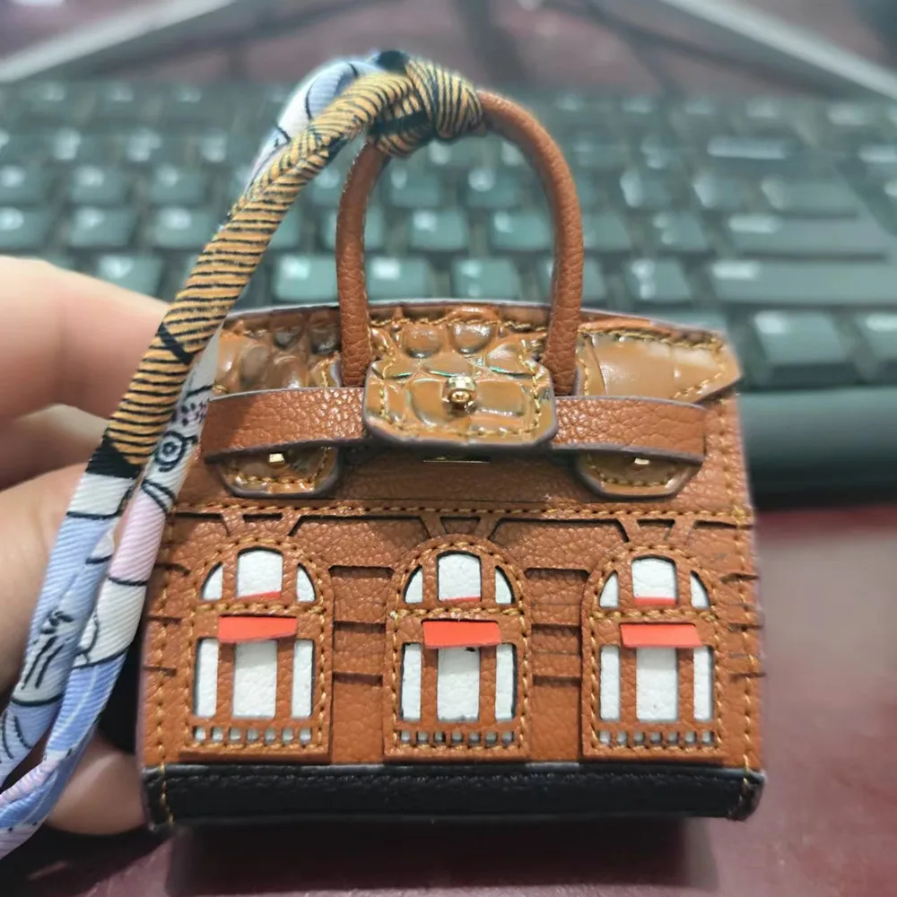 House-shaped mini earphone bag keychain women\'s bag charm