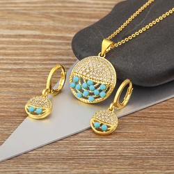 Nidin New Arrival Hot Sale Round Shape Zircon Pendant Necklace Earrings Charm Jewelry Sets  For Women New Trend Party Gifts