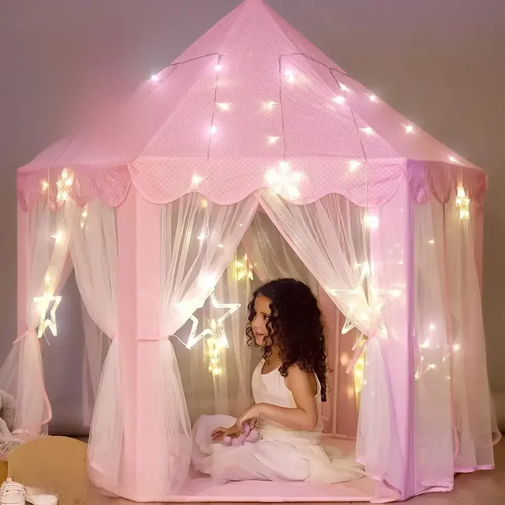 Przenośny namiot dla dzieci Princess Pink Girl Castle Play House Children Small House Folding Playtent Party Castle Child Room — zdjęcie 2