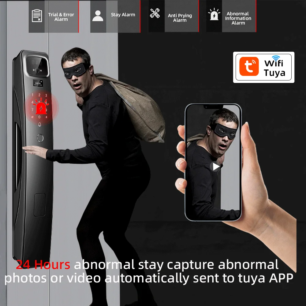 RAYKUBE BN1 Tuya WiFi Camera Palm Vein Smart Lock Face Recognition Digital Fingerprint Lock With Video Call 2*Lithium Batteries - Image 6