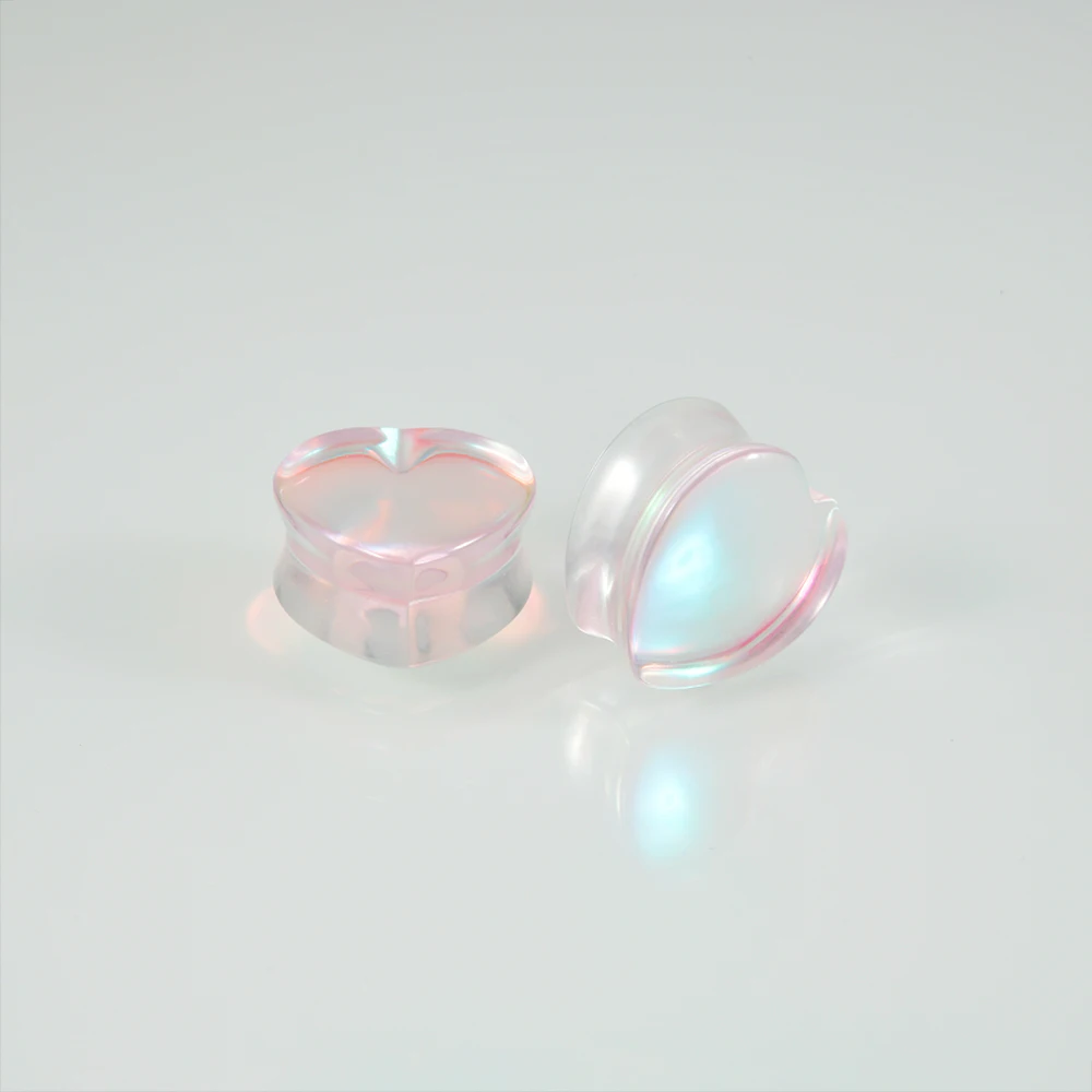 2Pcs Natural Glass Sparkle Heart-shaped Ear Gauge Tunnels Plugs Ear Expander Stretcher Body Jewelry