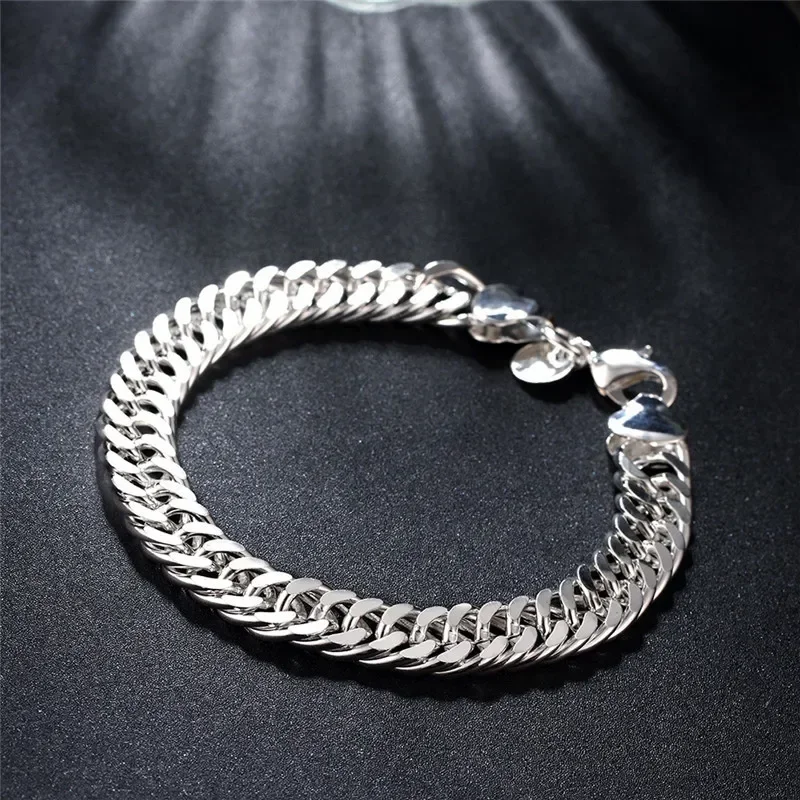 Hot 925 Sterling Silver Cute Buckle Side Chain Solidna bransoletka dla kobiet Mężczyźni Urok Prezent na imprezę Biżuteria ślubna — zdjęcie 2
