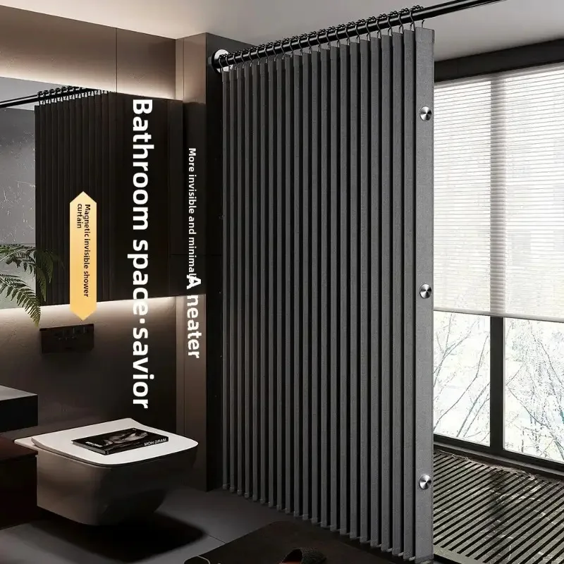 Magnetic Shower Curtain Bathroom Curtain Bathtub Liner Dry Wet Separation Modern Stylish Home Apartment Hotel RV Camper