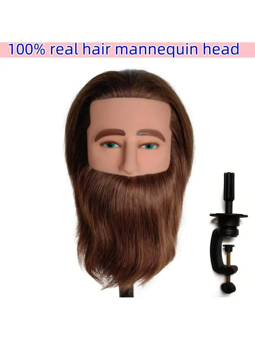

100% Human Hair Male Mannequin Head With Hair Beard Practice Manikin Hairdresser Cosmetology Training Doll Head For Hair Styling