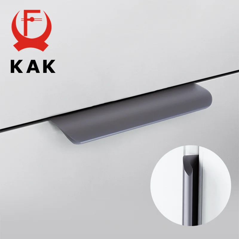 KAK Pearl Gray Hidden Cabinet Handles Kitchen Cupboard Door Pulls Long Furniture Handles Drawer Knobs Aluminum Alloy Hardware