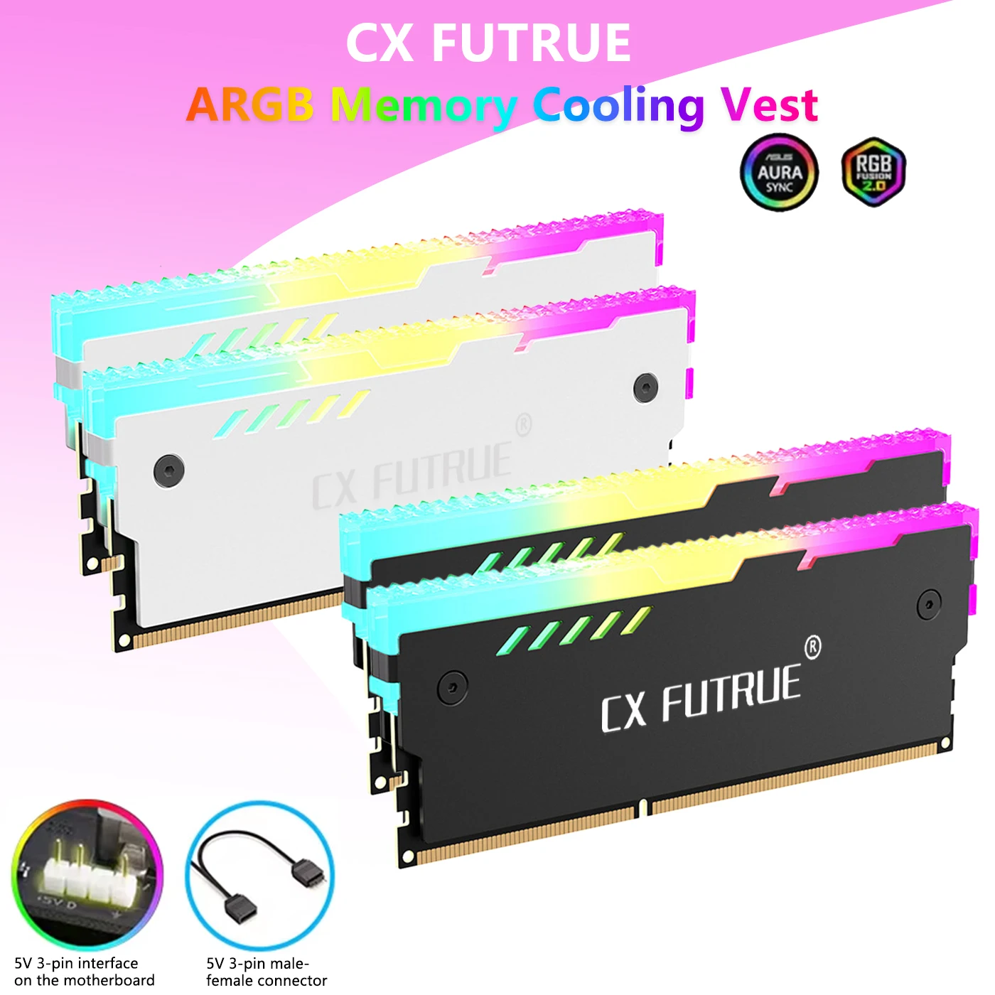 

1/2 шт. охлаждающий кулер CX FUTURE ARGB для оперативной памяти 5V 3PIN RGB, радиатор для DDR4 DDR5 - черный/белый