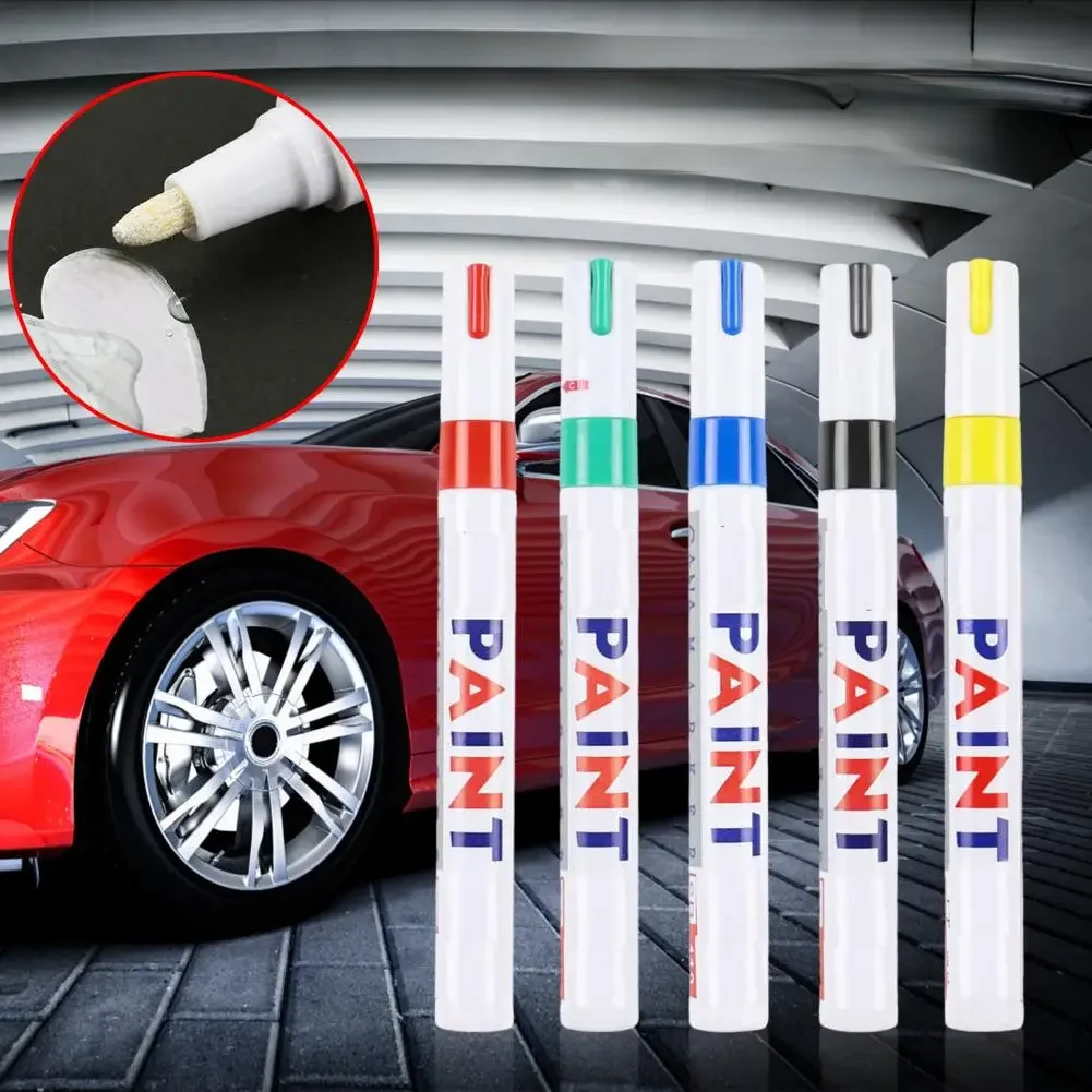 Stylo de peinture de voiture, couverture étanche, noir, blanc, rouge, bleu, couleurs, retouche, roue de voiture, pneu, stylo de peinture huileuse