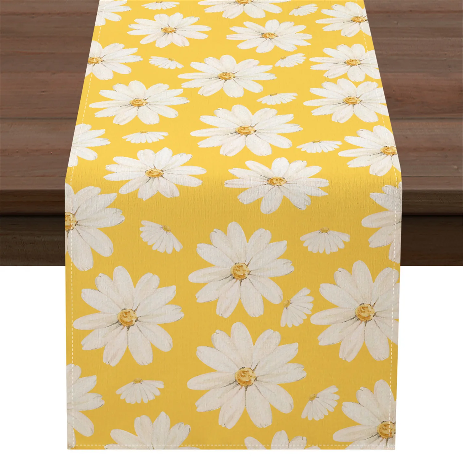 Yellow Daisy Floral Table Runner Single Sided 2DPrint Summer Table Decor Durable Fabric Kitchen Dining Room Cheerful Bright Gift