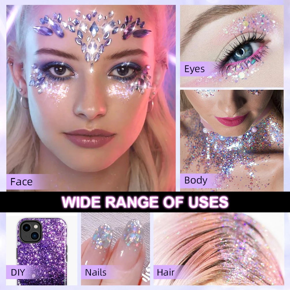 Maquillage à paillettes multifonctionnel pour le corps, visage, yeux, lèvres, cheveux, ongles, cosmétique, festival, fête, caméléon, gel brillant, fard à barrage