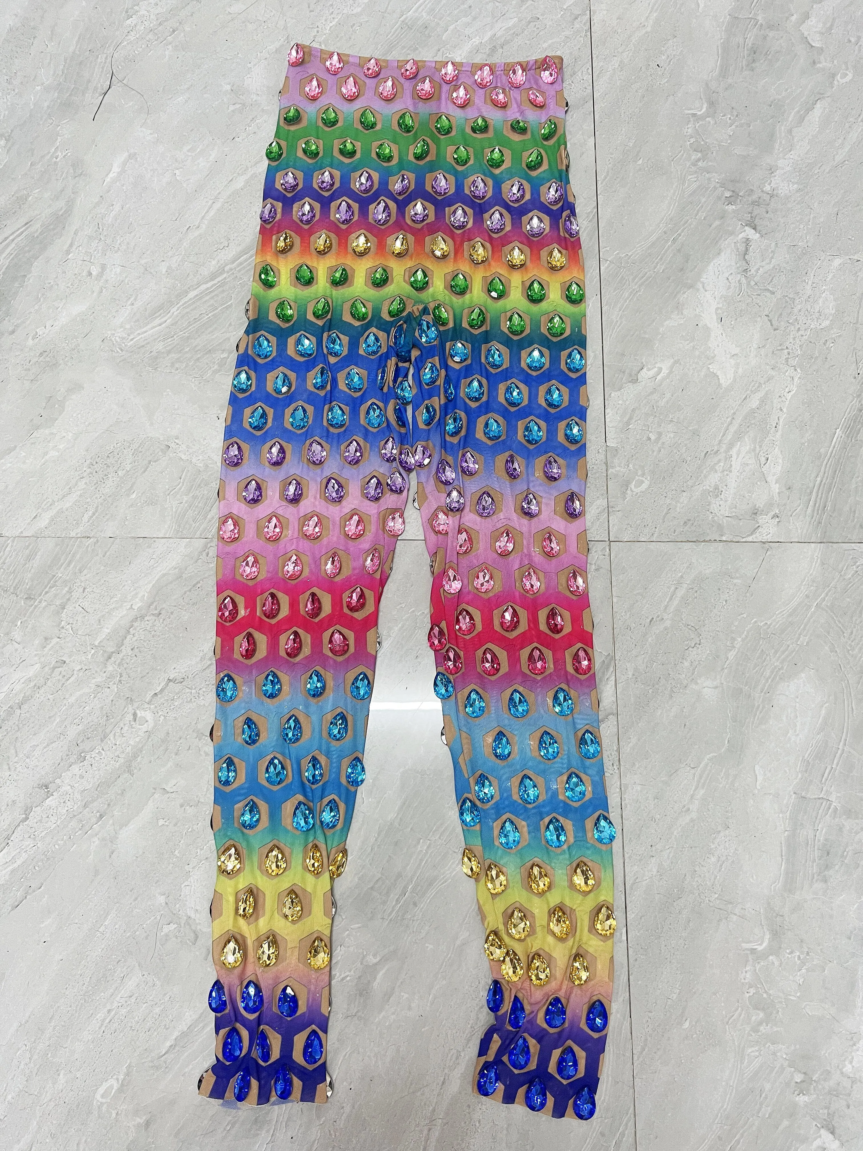 Pantalon sexy transparent avec gros biscuits colorés, leggings de performance de danse, tenue de soirée, costume de réunion d'anniversaire, loukong