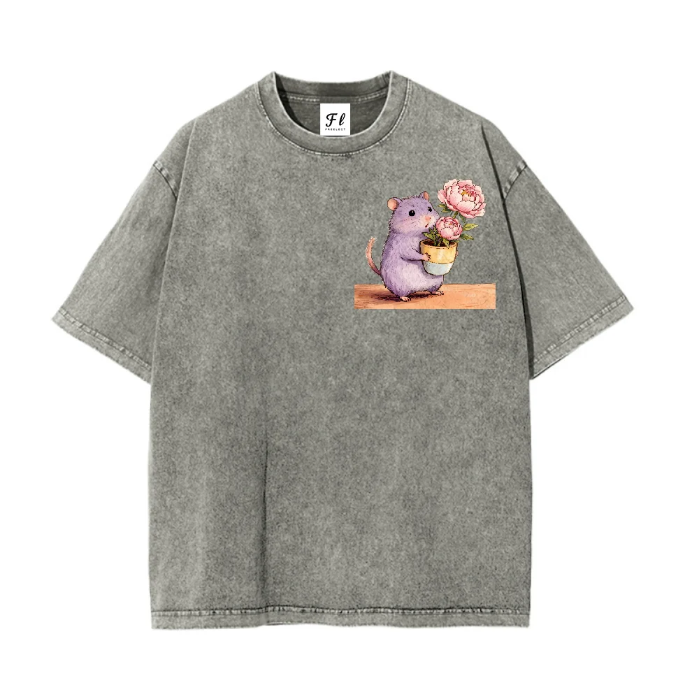 

Футболка с рисунком «Милый хомяк с пионом» в стиле ретро, хлопковая футболка для любителей животных, который обнимает милый стиль и удобно на каждый день