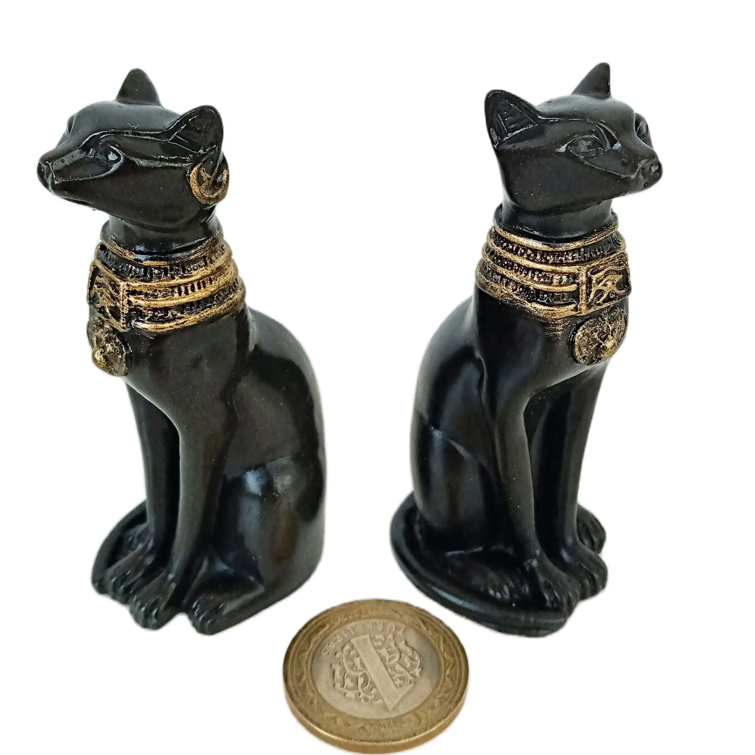 Ancient Egyptian Bastet Cat Goddess Trinket Resin 2 pieces