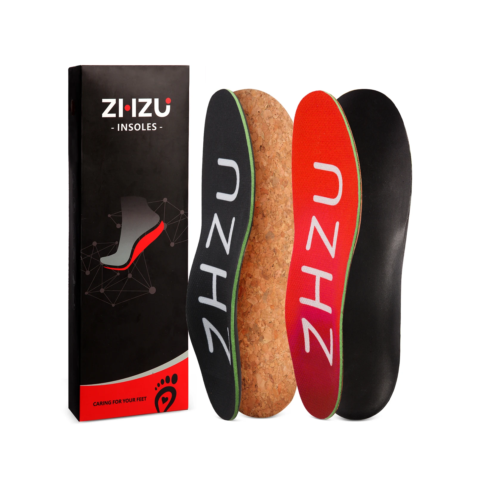 2 Pairs Cork Orthopedic Insoles ZHZU Arch Support Flat Feet Relieve Foot Pain Shoe Insert Men Women Shock Absorbing for Standing