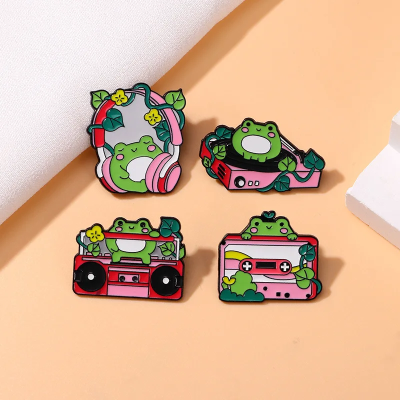 Cute Cartoon Frog Music Series Enamel Brooch Creative Energetic Pink Lapel Pin Badge Backpack Clothing Hat Accessories