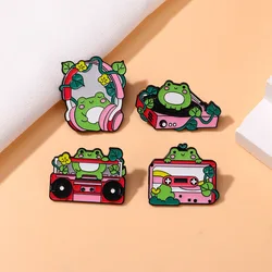 Cute Cartoon Frog Music Series Enamel Brooch Creative Energetic Pink Lapel Pin Badge Backpack Clothing Hat Accessories